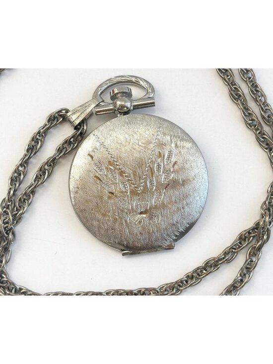 Jewelry - Locket Floral Carved Matte Silver Toned Vintage Jumbo Pendant Necklace - 24"